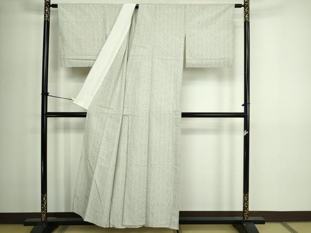 平和屋着物▽上質な紬　単衣　麻の葉文　正絹　逸品　DABG9743sf