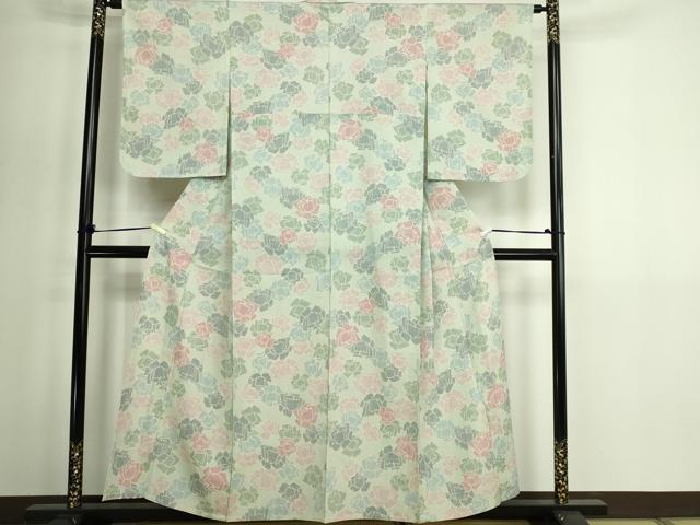 平和屋着物▽本塩沢　単衣　舞花文　正絹　逸品　DABG9769sf
