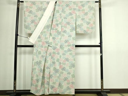 平和屋着物▽本塩沢　単衣　舞花文　正絹　逸品　DABG9769sf