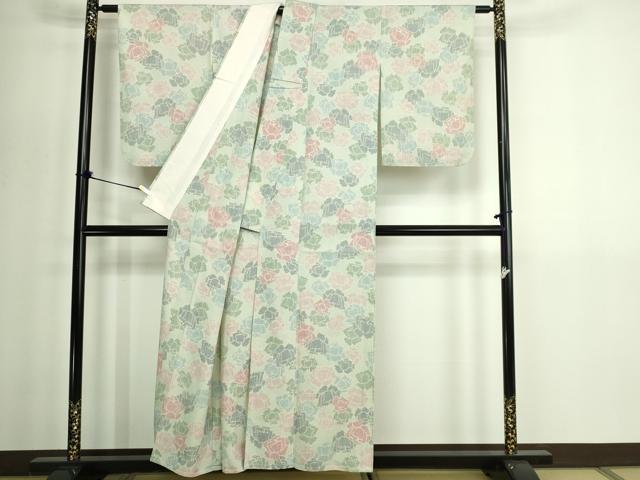 平和屋着物▽本塩沢　単衣　舞花文　正絹　逸品　DABG9769sf