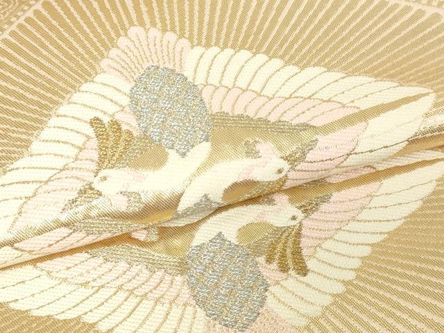 平和屋本店▼六通柄袋帯　菱取向鶴文　本金箔　正絹　逸品　DABG9793sf