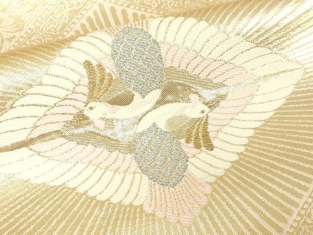 平和屋本店▼六通柄袋帯　菱取向鶴文　本金箔　正絹　逸品　DABG9793sf
