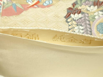 平和屋本店▼六通柄袋帯　唐織　九百錦　亀甲双鶴花文　純金箔　正絹　逸品　DABG9794sf