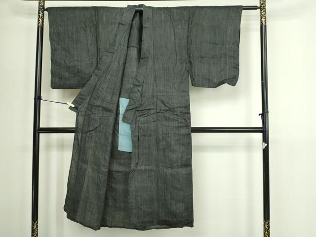 平和屋着物＊夏物　男性　石川県指定無形文化財　能登上布　本麻手織上布　紗　縞　麻　正絹　逸品　DABG9798sf