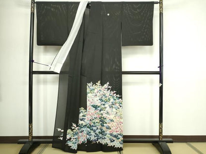 平和屋着物＊夏物　黒留袖　友禅　作家物　絽　飛鶴花文　正絹　逸品　DABG9801sf