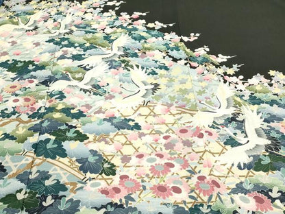 平和屋着物＊夏物　黒留袖　友禅　作家物　絽　飛鶴花文　正絹　逸品　DABG9801sf