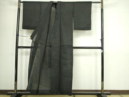 平和屋着物＊夏物　色無地　上布　紗　黒色　黒地　麻　逸品　DABG9802sf