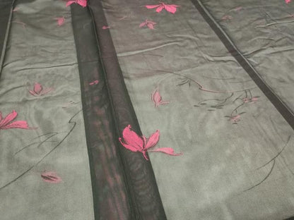 平和屋着物＊夏物　小紋　紗　舞葉文　黒地　正絹　逸品　DABG9815sf