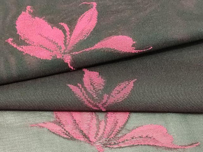 平和屋着物＊夏物　小紋　紗　舞葉文　黒地　正絹　逸品　DABG9815sf