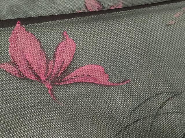 平和屋着物＊夏物　小紋　紗　舞葉文　黒地　正絹　逸品　DABG9815sf