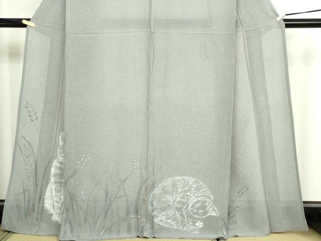 平和屋着物＊夏物　訪問着　絽　猫　正絹　逸品　DABG9817sf