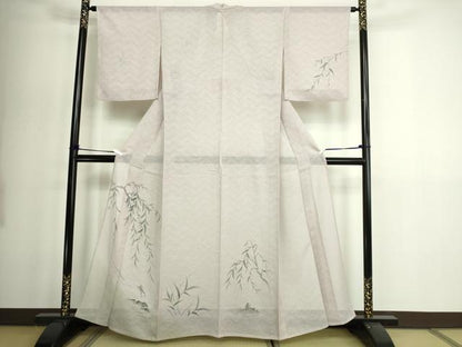 平和屋着物＊夏物　訪問着　手描き　枝葉文　カエル  紋紗　金彩　正絹　逸品　DABG9822sf