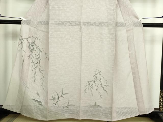 平和屋着物＊夏物　訪問着　手描き　枝葉文　カエル  紋紗　金彩　正絹　逸品　DABG9822sf