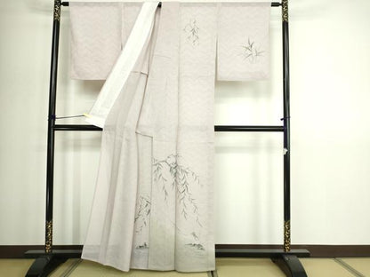 平和屋着物＊夏物　訪問着　手描き　枝葉文　カエル  紋紗　金彩　正絹　逸品　DABG9822sf