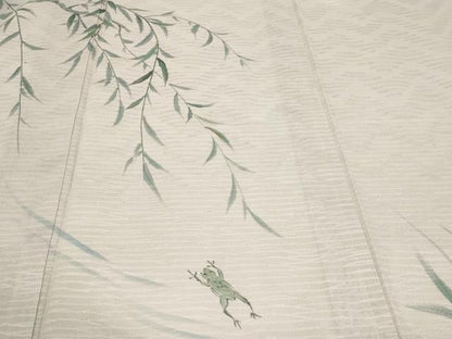 平和屋着物＊夏物　訪問着　手描き　枝葉文　カエル  紋紗　金彩　正絹　逸品　DABG9822sf