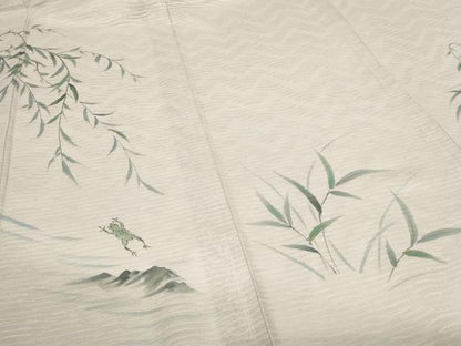平和屋着物＊夏物　訪問着　手描き　枝葉文　カエル  紋紗　金彩　正絹　逸品　DABG9822sf
