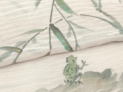 平和屋着物＊夏物　訪問着　手描き　枝葉文　カエル  紋紗　金彩　正絹　逸品　DABG9822sf