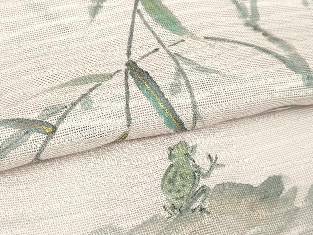 平和屋着物＊夏物　訪問着　手描き　枝葉文　カエル  紋紗　金彩　正絹　逸品　DABG9822sf
