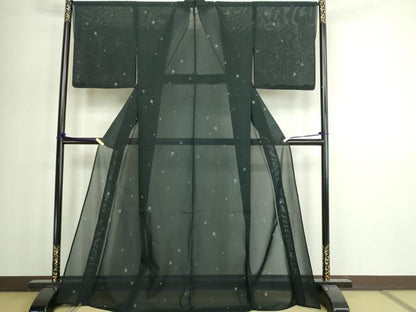 平和屋着物＊夏物　本場大島紬　夏大島　霞文　黒地　正絹　逸品　DABG9823sf