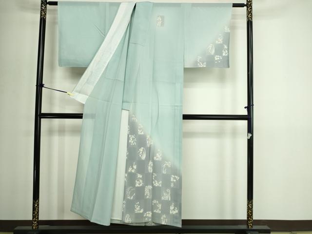 平和屋着物＊夏物　訪問着　絽　草花文　暈し染め　金彩　正絹　逸品　DABG9824sf
