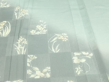 平和屋着物＊夏物　訪問着　絽　草花文　暈し染め　金彩　正絹　逸品　DABG9824sf