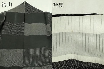 平和屋着物＊夏物　本場大島紬　夏大島　格子　黒地　正絹　逸品　DABG9830sf