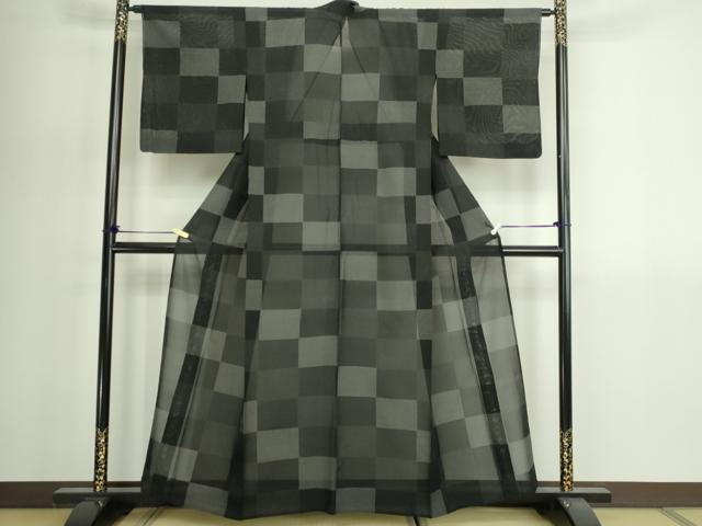 平和屋着物＊夏物　本場大島紬　夏大島　格子　黒地　正絹　逸品　DABG9830sf
