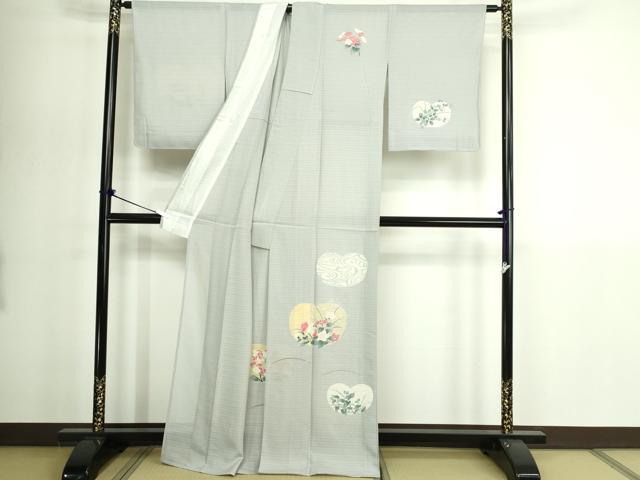 平和屋着物＊夏物　訪問着　変わり絽　友禅　草花文　正絹　逸品　DABG9832sf