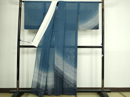 平和屋着物＊夏物　訪問着　紗　横段花文　暈し染め　正絹　逸品　DABG9835sf