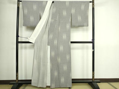 平和屋着物＊夏物　小紋　縦絽　矢羽文　正絹　逸品　DABG9836sf