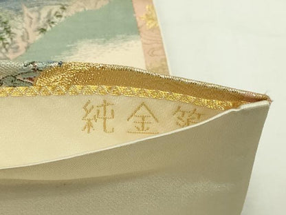 平和屋本店▼六通柄袋帯　三船祭絵図　純金箔　正絹　逸品　DABG9838sf