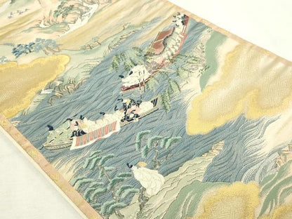 平和屋本店▼六通柄袋帯　三船祭絵図　純金箔　正絹　逸品　DABG9838sf