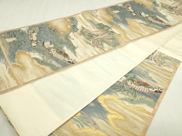 平和屋本店▼六通柄袋帯　三船祭絵図　純金箔　正絹　逸品　DABG9838sf
