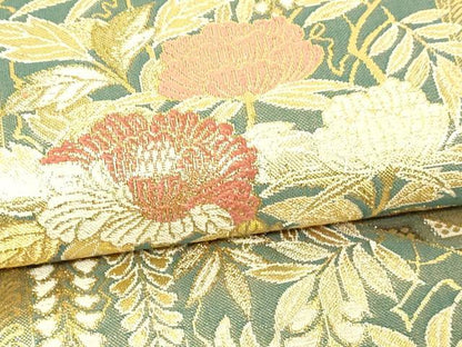 平和屋本店▼両面　六通柄袋帯　草花文　本金箔　正絹　逸品　DABG9844sf