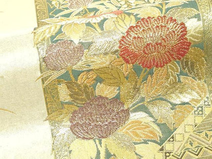 平和屋本店▼両面　六通柄袋帯　草花文　本金箔　正絹　逸品　DABG9844sf