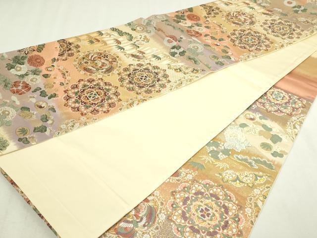 平和屋本店▼六通柄袋帯　唐織　鳳凰正倉院花文　本金箔　正絹　逸品　DABG9845sf