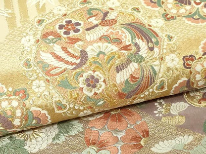 平和屋本店▼六通柄袋帯　唐織　鳳凰正倉院花文　本金箔　正絹　逸品　DABG9845sf