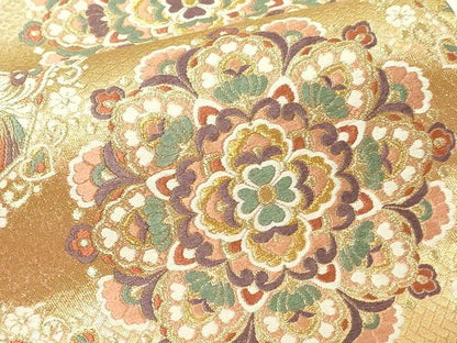 平和屋本店▼六通柄袋帯　唐織　鳳凰正倉院花文　本金箔　正絹　逸品　DABG9845sf
