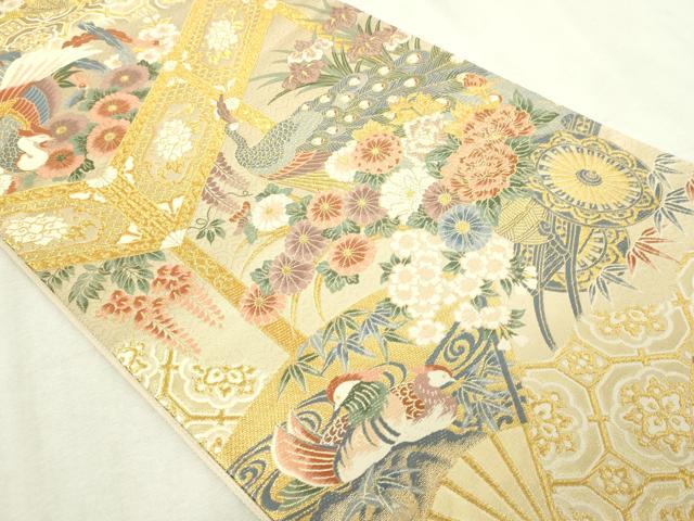 平和屋本店▼六通柄袋帯　唐織　道長屏風文　本金箔　正絹　逸品　DABG9848sf