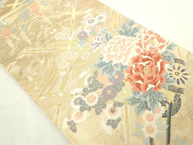 平和屋本店▼六通柄袋帯　九百錦　草花文　純金二重箔　正絹　逸品　DABG9852sf
