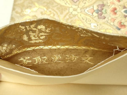 平和屋本店▼六通柄袋帯　唐織　菱取更紗文　本金箔　正絹　逸品　DABG9856sf