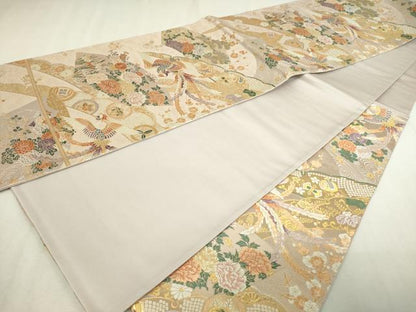 平和屋本店▼六通柄袋帯　唐織　地紙鳳凰花文　本金弐重箔　正絹　逸品　DABG9858sf