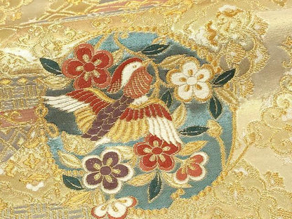 平和屋本店▼六通柄袋帯　鳳凰唐草文　本金箔　正絹　逸品　DABG9859sf