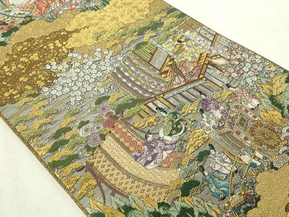 平和屋本店▼西陣　廣部商事謹製　全通柄袋帯　京洛時代祭還幸絵巻　弐捨四金箔使用　正絹　逸品　DABG9862sf
