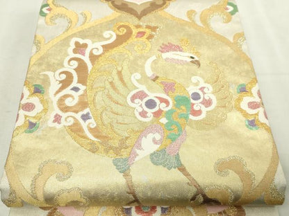 平和屋本店▼六通柄袋帯　孔雀更紗花文　織匠宗近錦　本金　正絹　逸品　DABG9868sf
