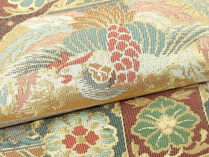平和屋本店▼六通柄袋帯　桃山紹巴錦　鳳凰正倉院花文　本金箔　正絹　逸品　DABG9869sf