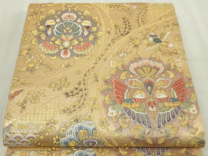 平和屋本店▼六通柄袋帯　唐織　道長彩華文　百本金弐重織　正絹　逸品　DABG9870sf