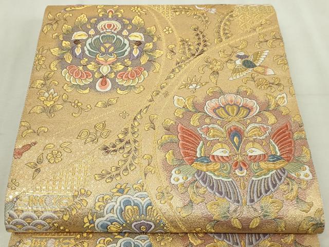 平和屋本店▼六通柄袋帯　唐織　道長彩華文　百本金弐重織　正絹　逸品　DABG9870sf