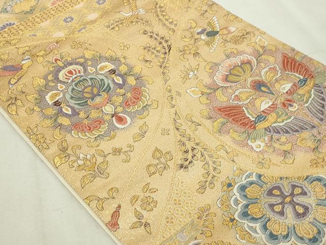 平和屋本店▼六通柄袋帯　唐織　道長彩華文　百本金弐重織　正絹　逸品　DABG9870sf