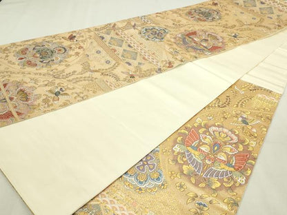 平和屋本店▼六通柄袋帯　唐織　道長彩華文　百本金弐重織　正絹　逸品　DABG9870sf